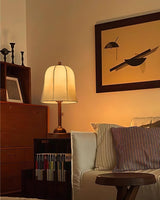 Daphne Accent Table Lamp with Walnut Wood Base and Printed Fabric Shade for Bedrooms
