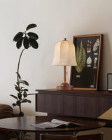 Daphne Accent Table Lamp with Walnut Wood Base and Printed Fabric Shade for Bedrooms
