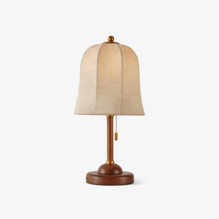 Daphne Accent Table Lamp with Walnut Wood Base and Printed Fabric Shade for Bedrooms