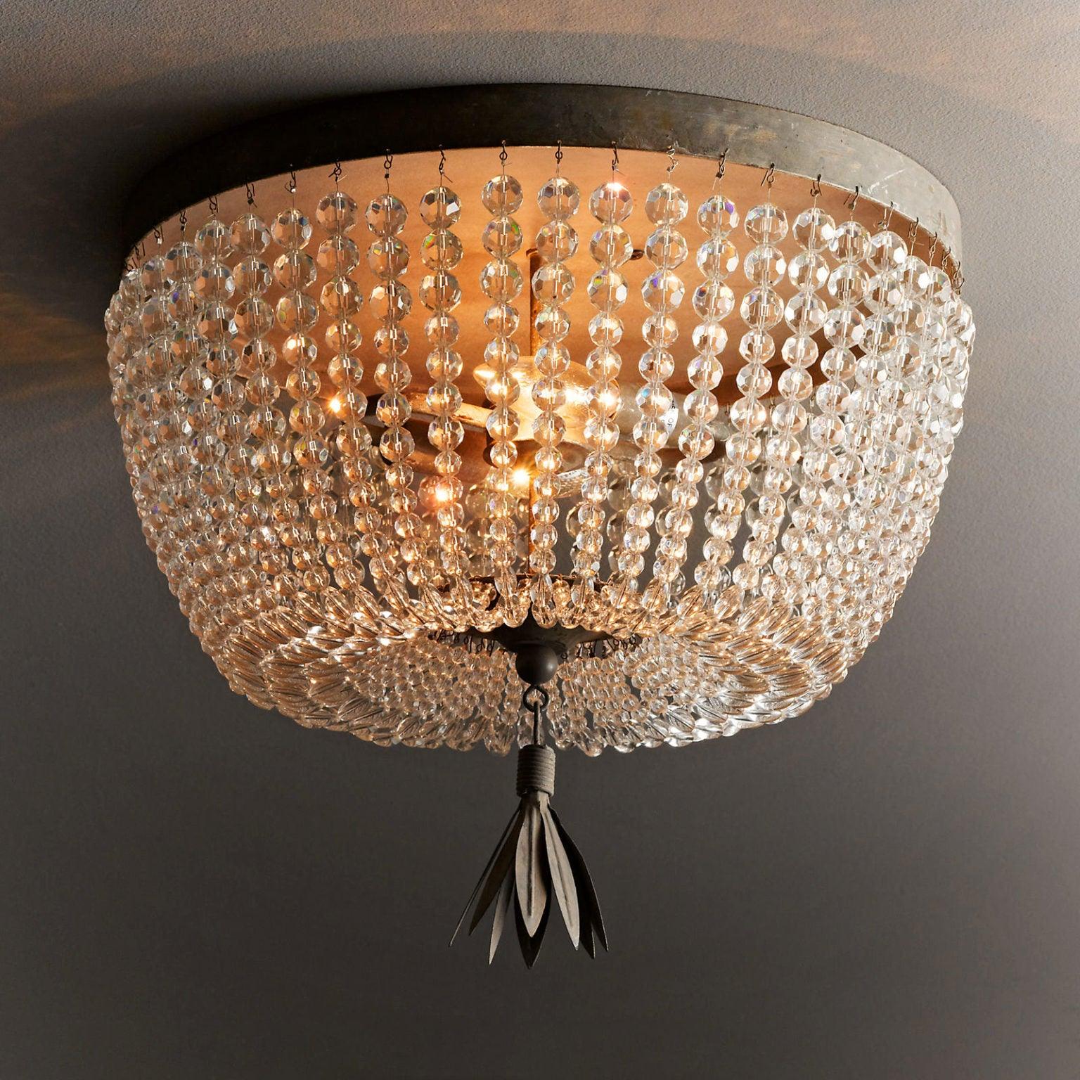 Dauphine Crystal Flush Mount Ceiling Light in Weathered Gray Metal Finish