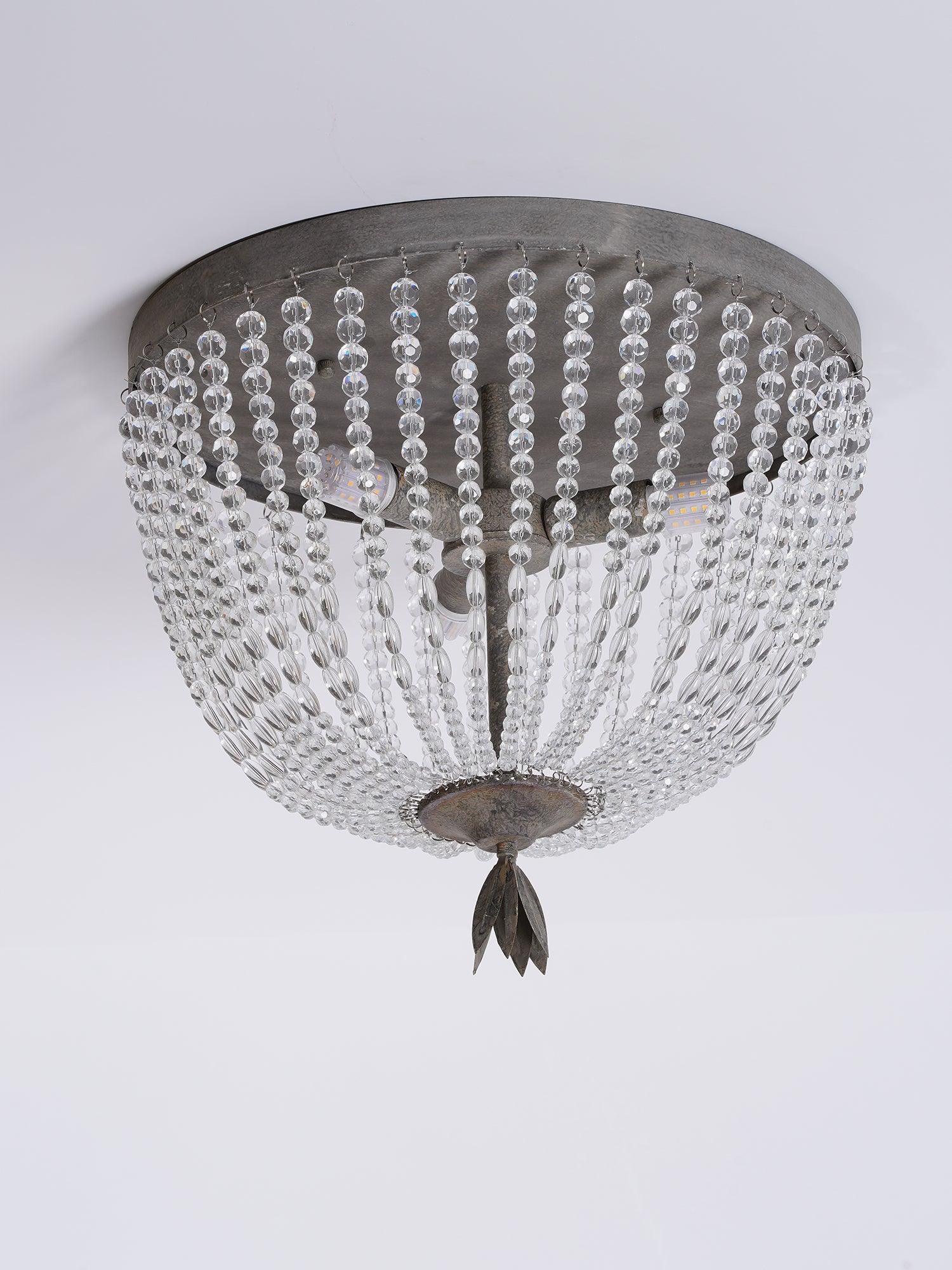 Dauphine Crystal Flush Mount Ceiling Light in Weathered Gray Metal Finish