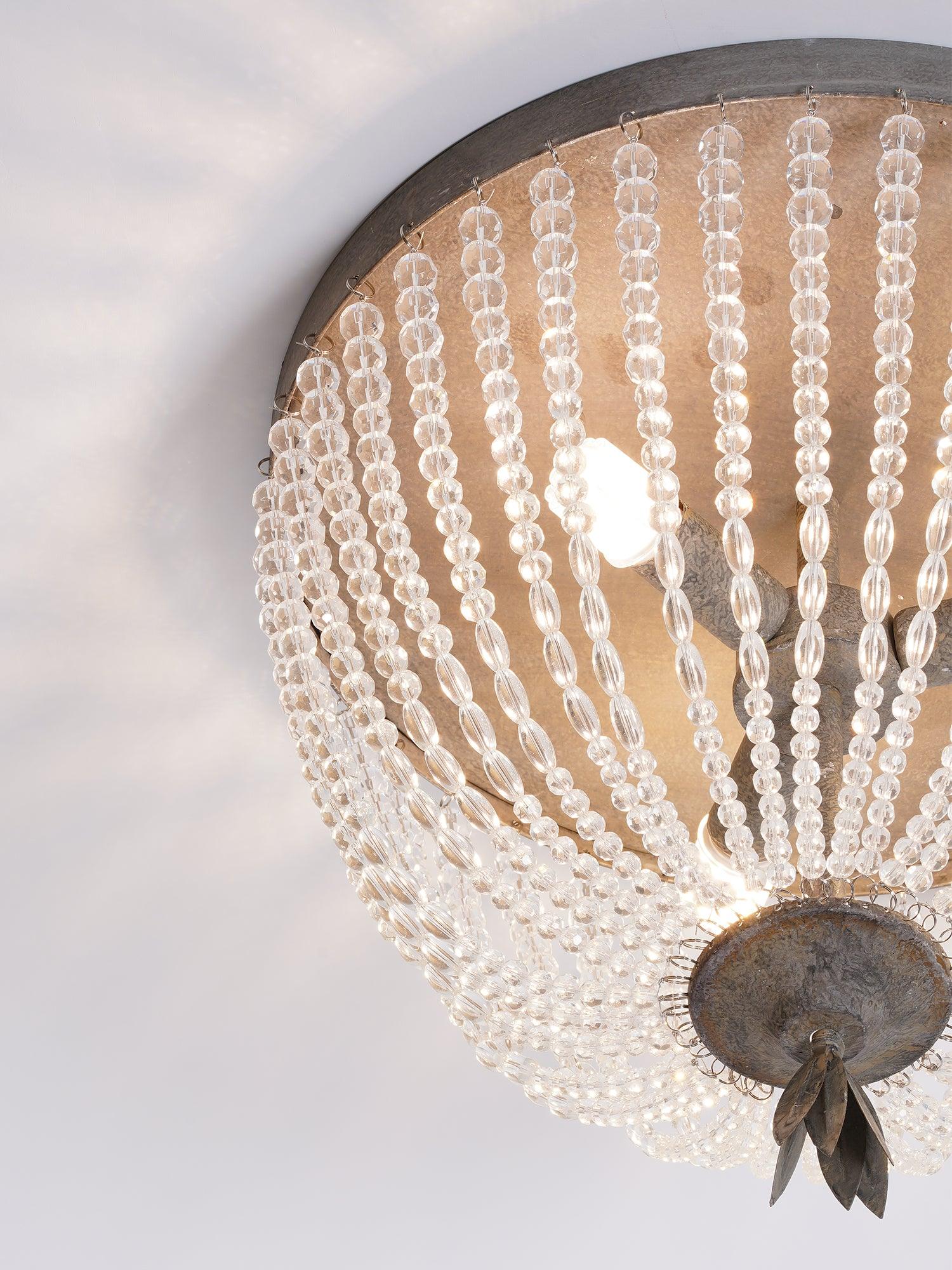 Dauphine Crystal Flush Mount Ceiling Light in Weathered Gray Metal Finish