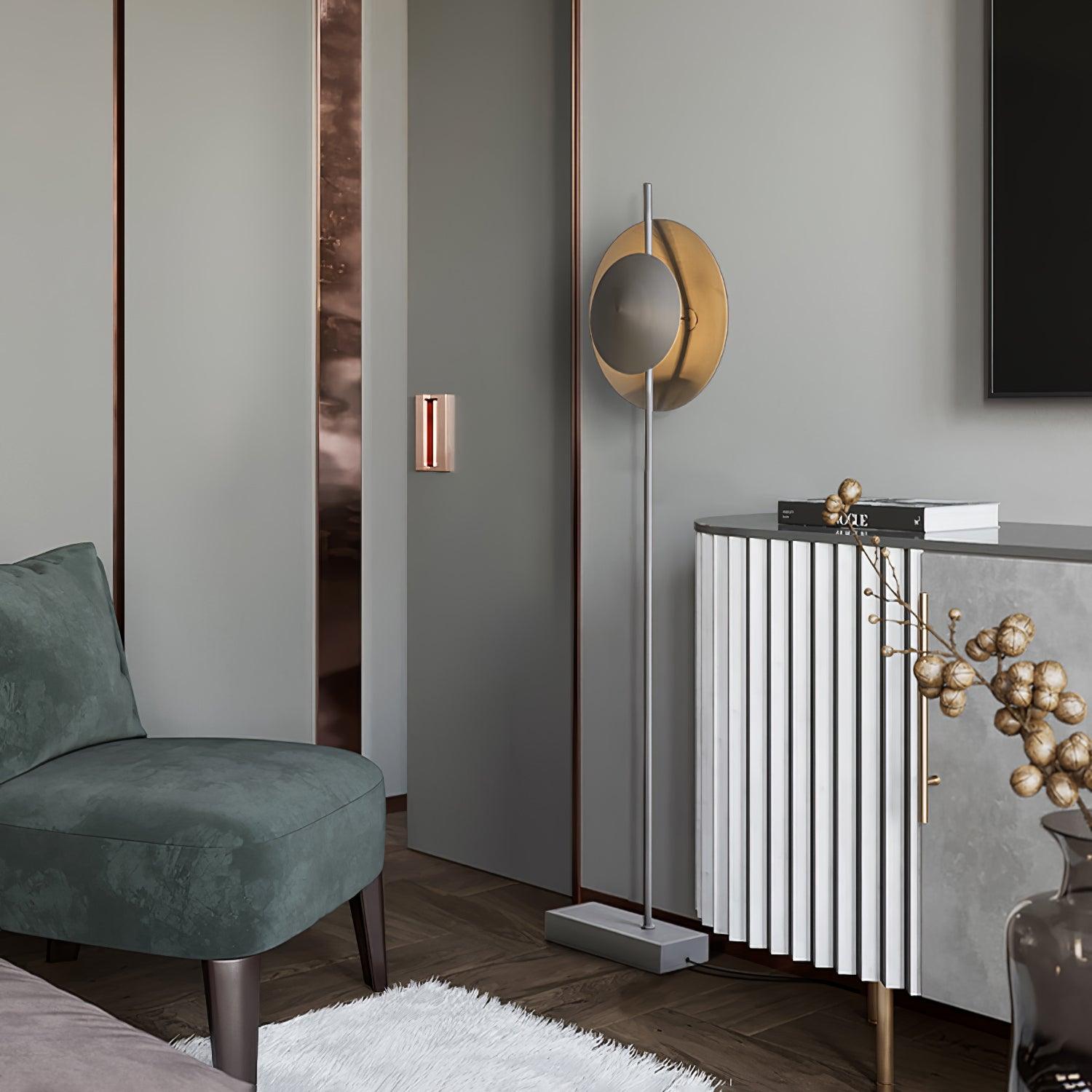 Modern Dawn Geometric Floor Lamp with Layered Lighting and Hand Made Aluminum Base