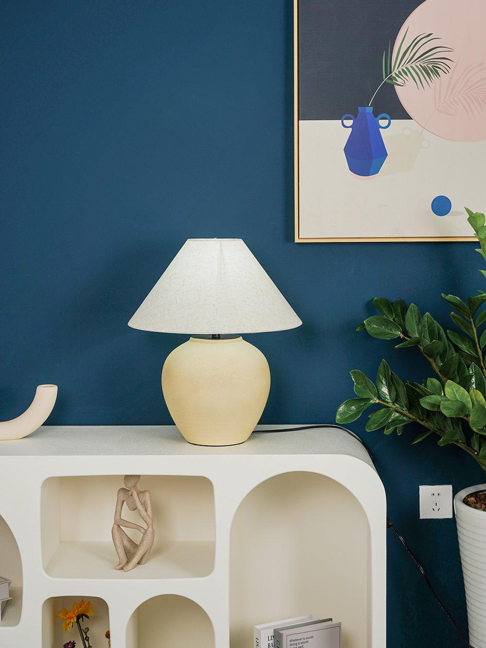 Decker Ceramic Bedside Table Lamp with Pottery Vase Base and Fabric Shade