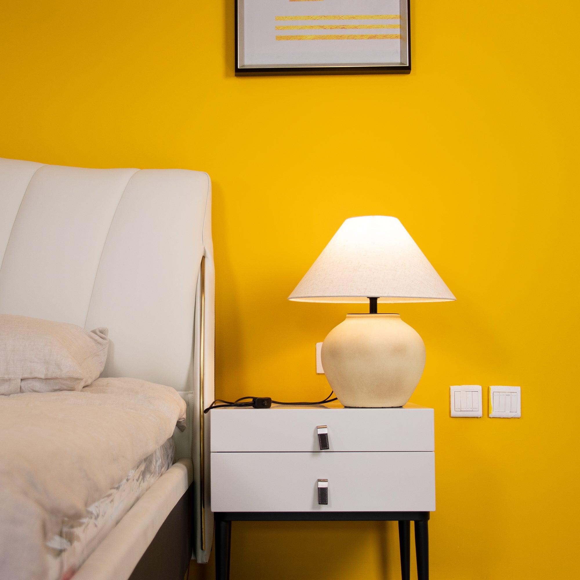 Decker Ceramic Bedside Table Lamp with Pottery Vase Base and Fabric Shade