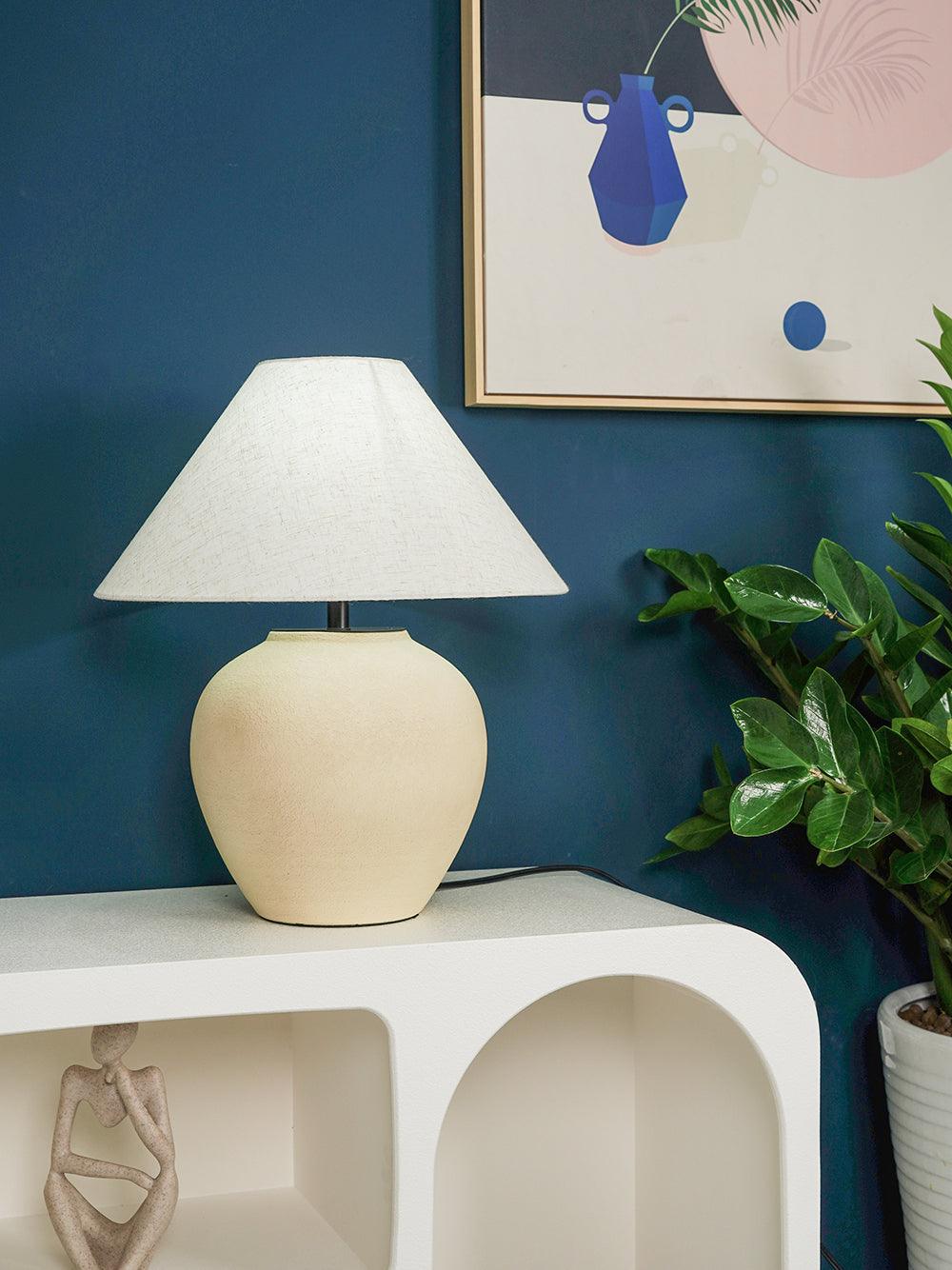 Decker Ceramic Bedside Table Lamp with Pottery Vase Base and Fabric Shade