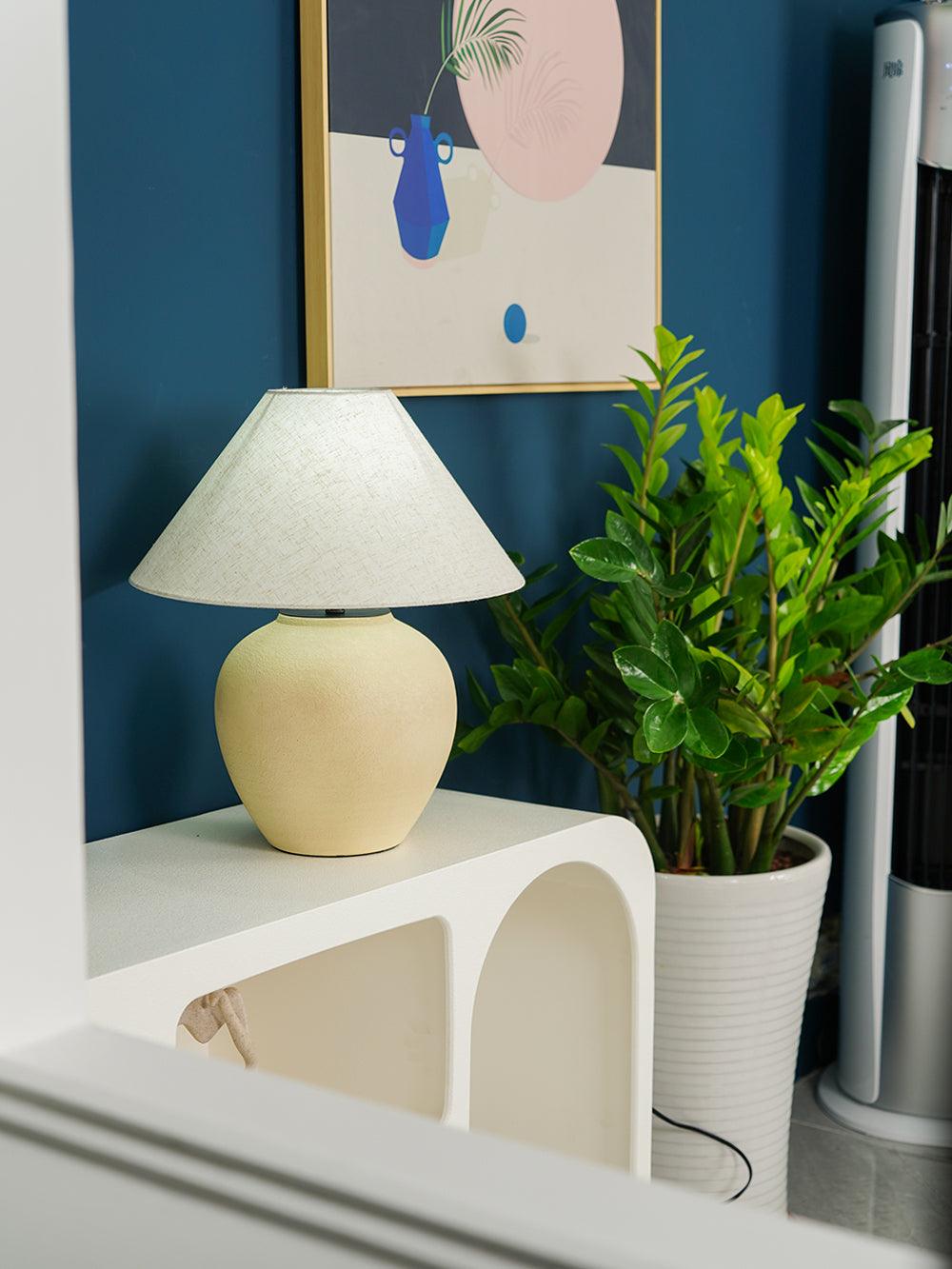 Decker Ceramic Bedside Table Lamp with Pottery Vase Base and Fabric Shade
