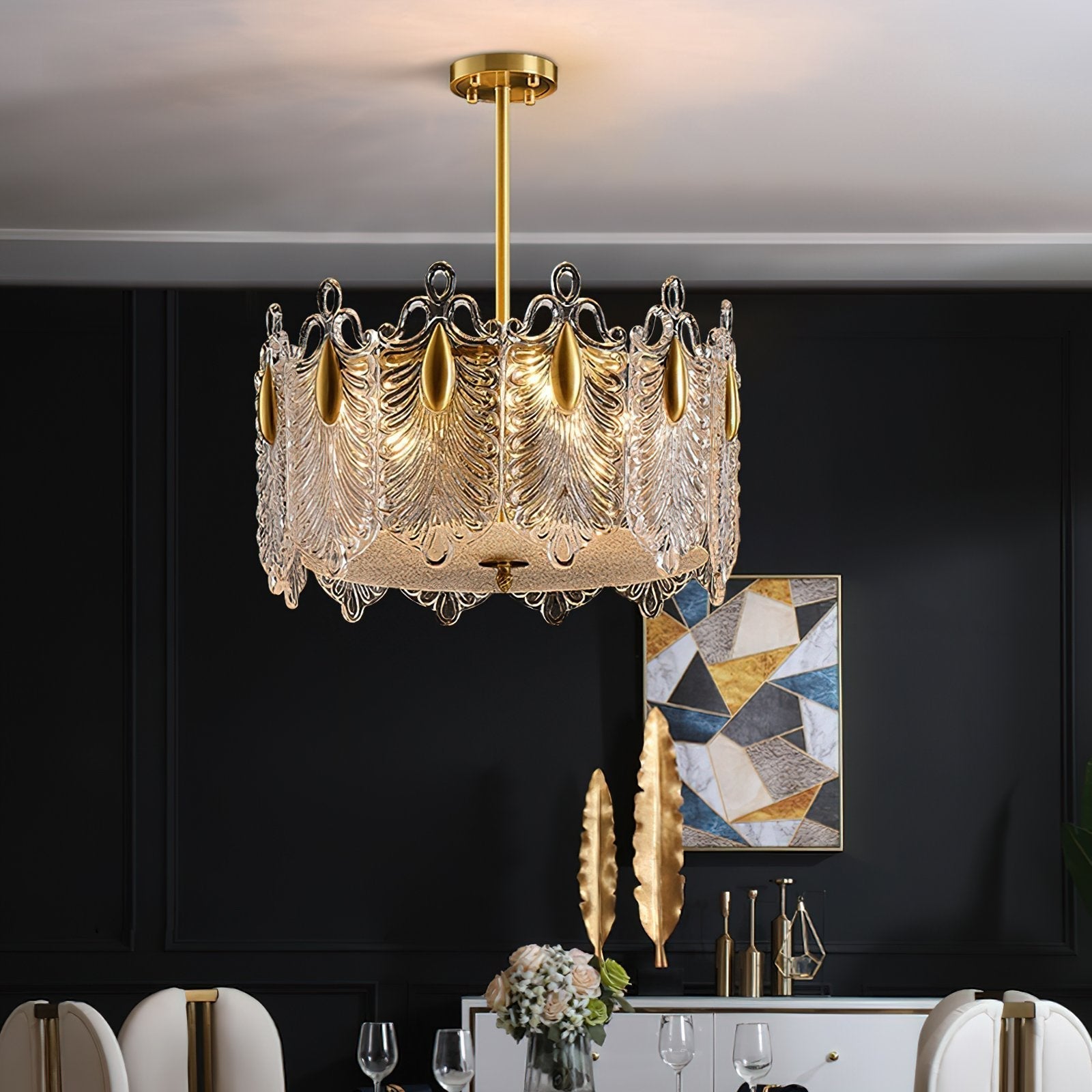 elegant-gold-patterned-glass-petal-round-chandelier-with-hand-formed-glass
