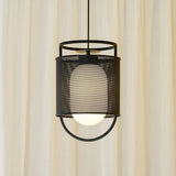 modern-industrial-black-cage-pendant-light-with-oval-fiberglass-shade-for-living-room