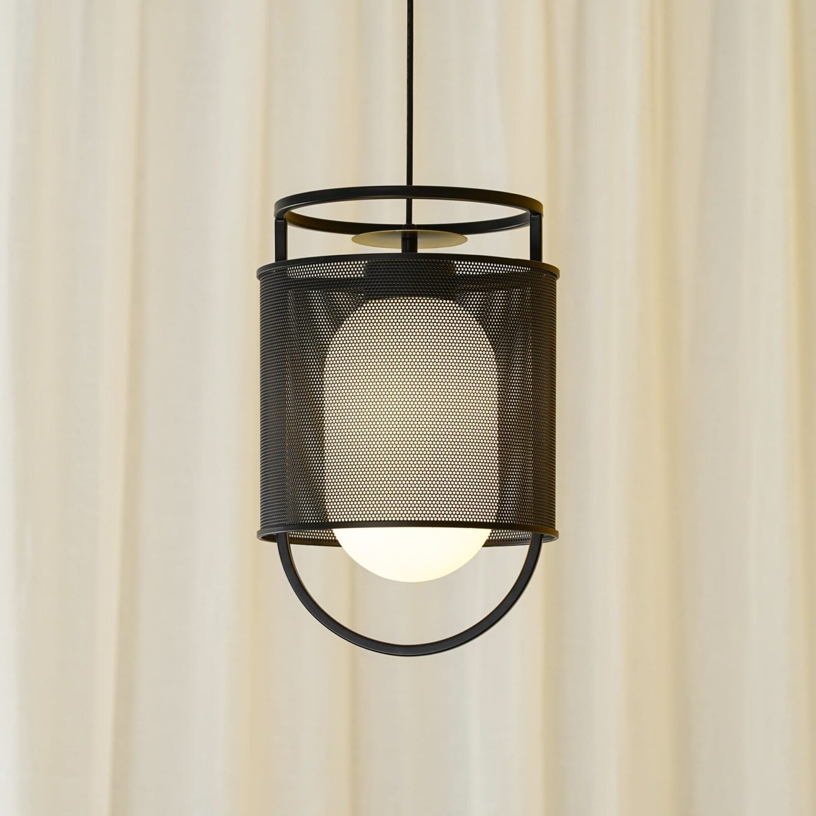 modern-industrial-black-cage-pendant-light-with-oval-fiberglass-shade-for-living-room