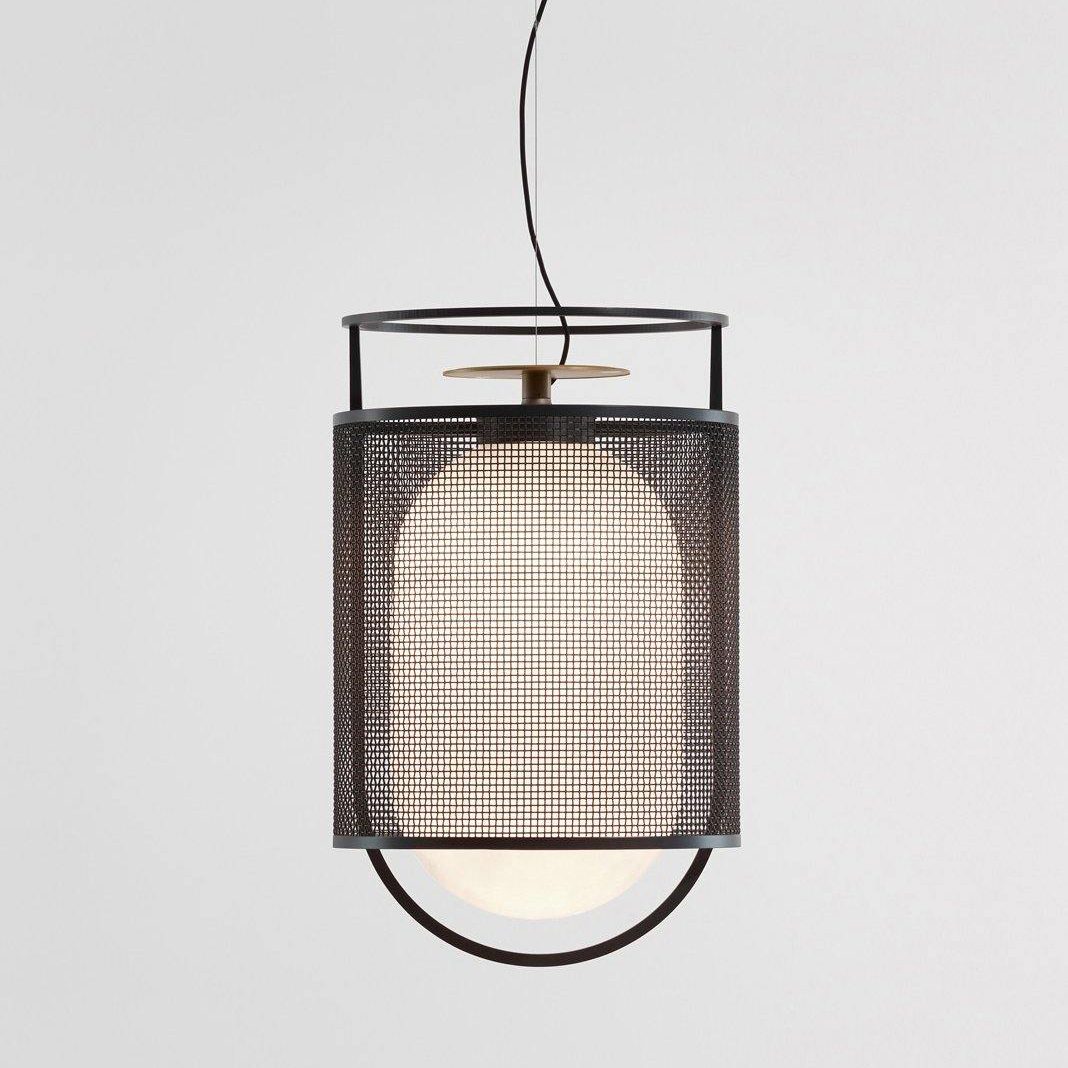 modern-industrial-black-cage-pendant-light-with-oval-fiberglass-shade-for-living-room