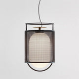 modern-industrial-black-cage-pendant-light-with-oval-fiberglass-shade-for-living-room