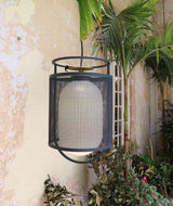 modern-industrial-black-cage-pendant-light-with-oval-fiberglass-shade-for-living-room