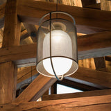 modern-industrial-black-cage-pendant-light-with-oval-fiberglass-shade-for-living-room