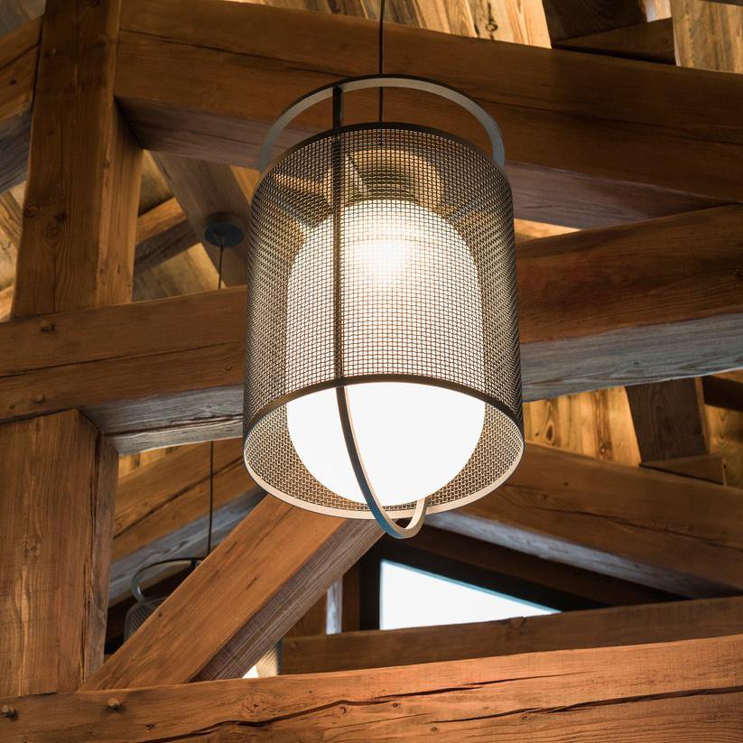modern-industrial-black-cage-pendant-light-with-oval-fiberglass-shade-for-living-room