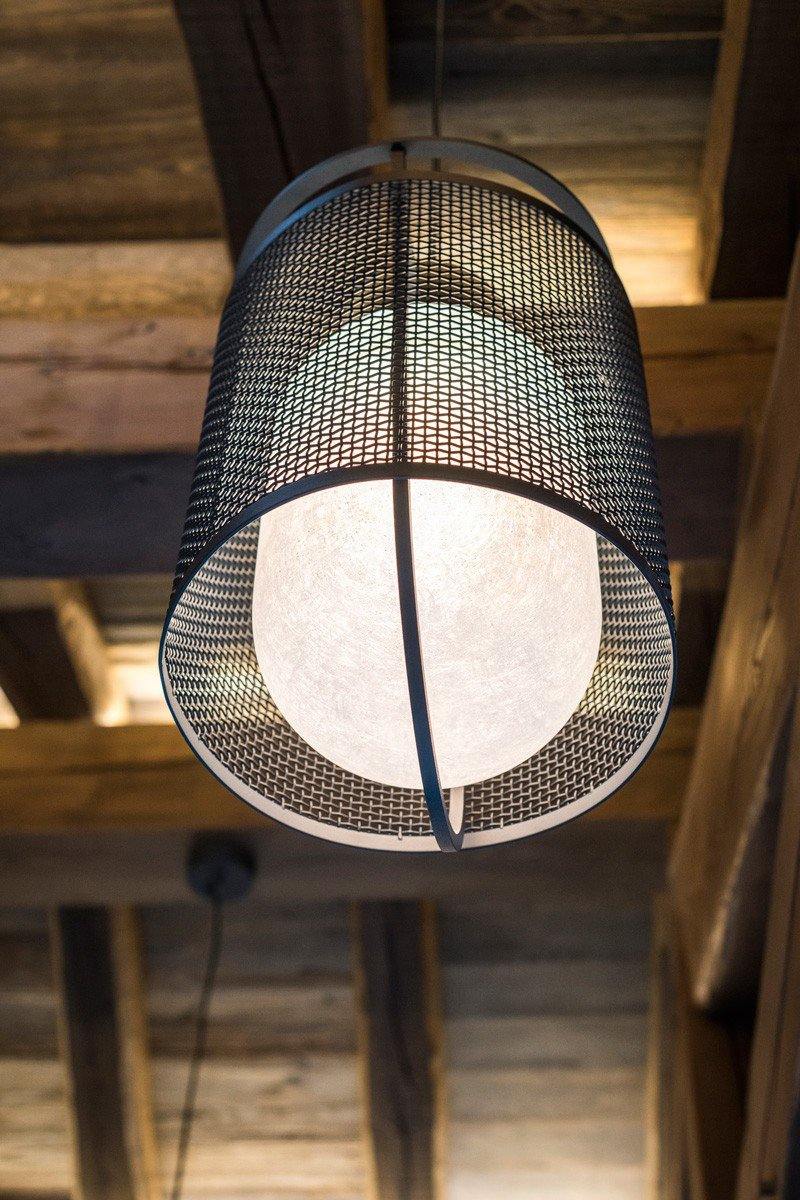 modern-industrial-black-cage-pendant-light-with-oval-fiberglass-shade-for-living-room