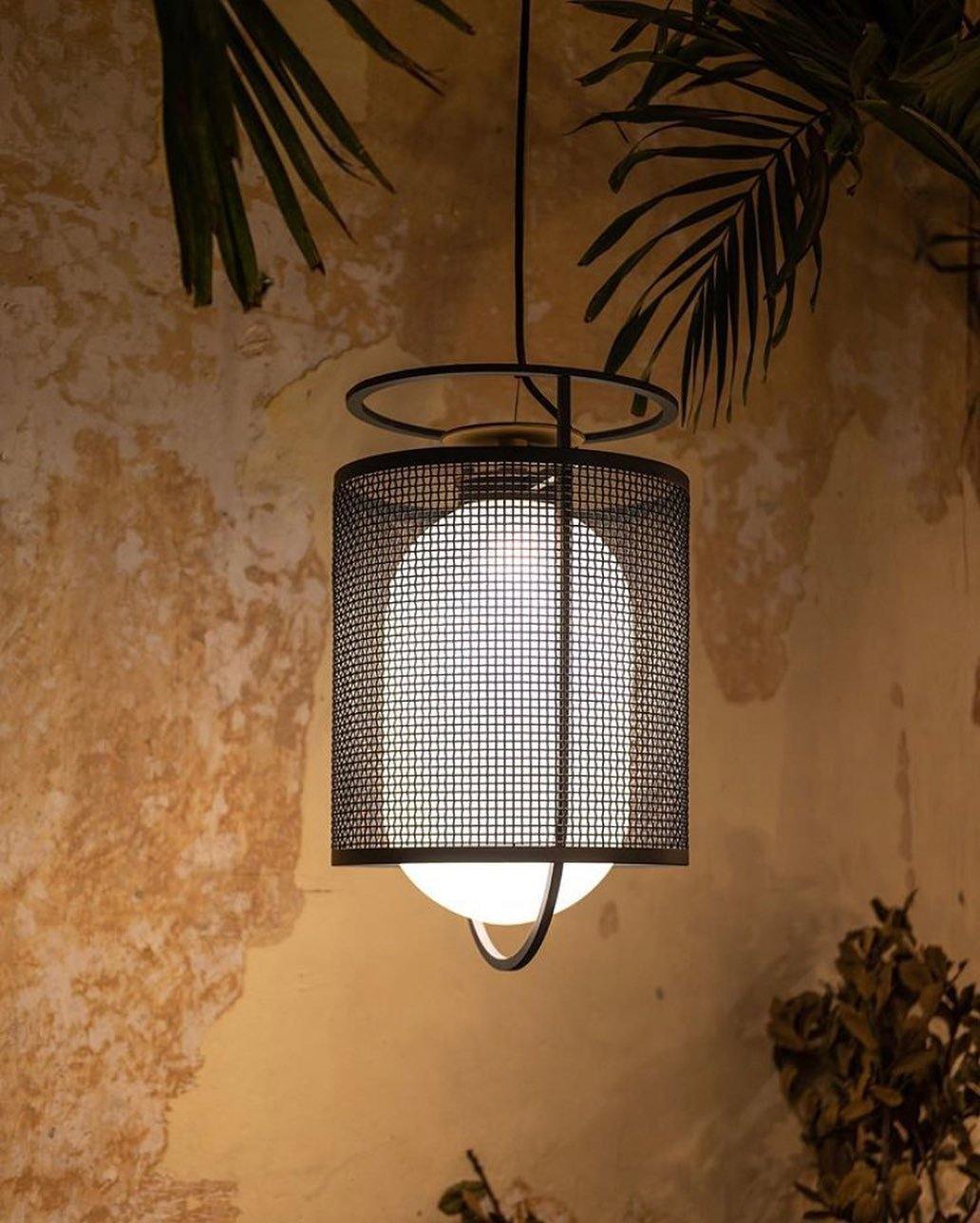 modern-industrial-black-cage-pendant-light-with-oval-fiberglass-shade-for-living-room