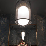 modern-industrial-black-cage-pendant-light-with-oval-fiberglass-shade-for-living-room