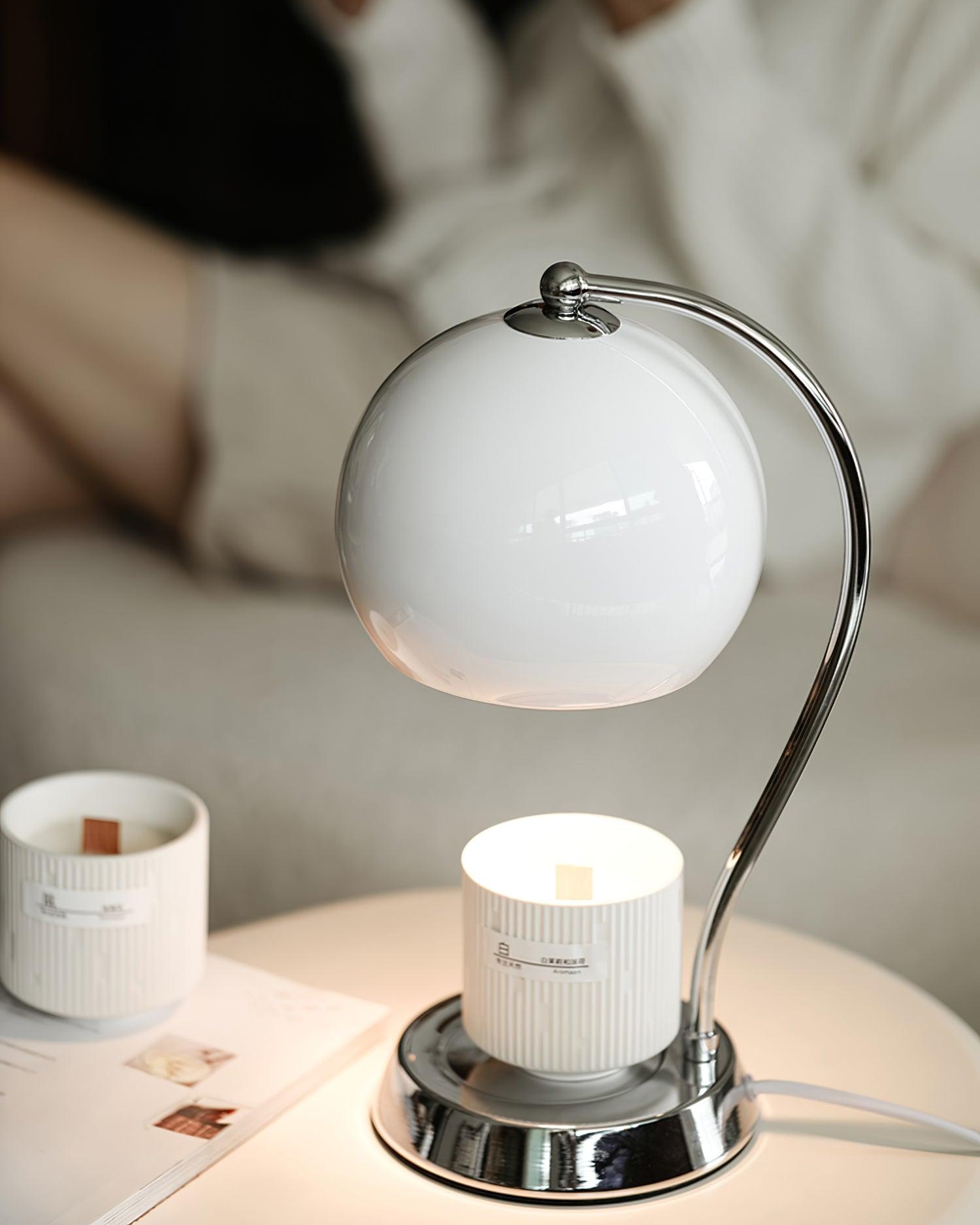 Modern Spherical Chrome Candle Warmer Lamp for Scented Wax Melting and Bedside Use