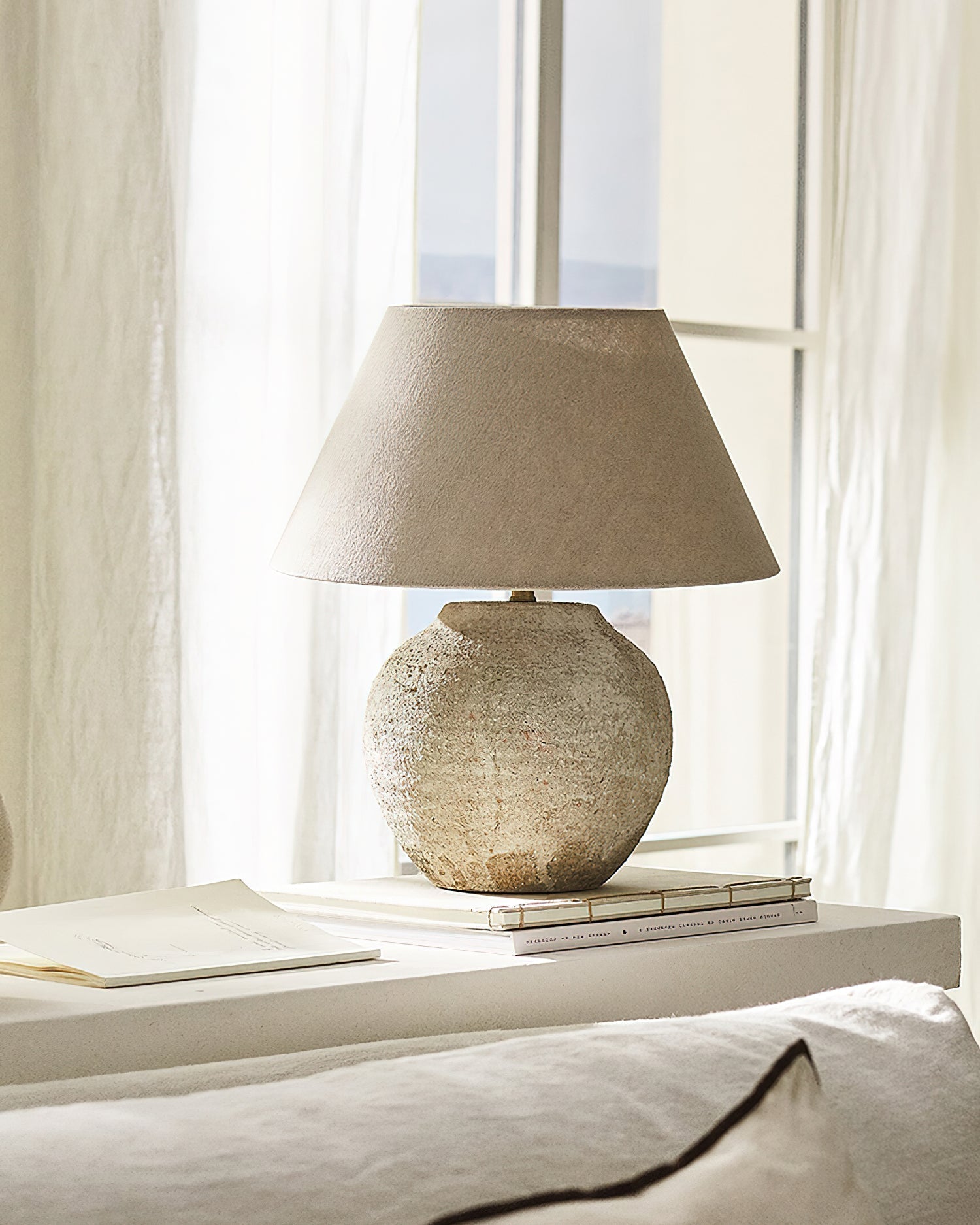 Textured Desert Sand Ceramic Table Lamp with Beige Fabric Shade for Modern Home Decor