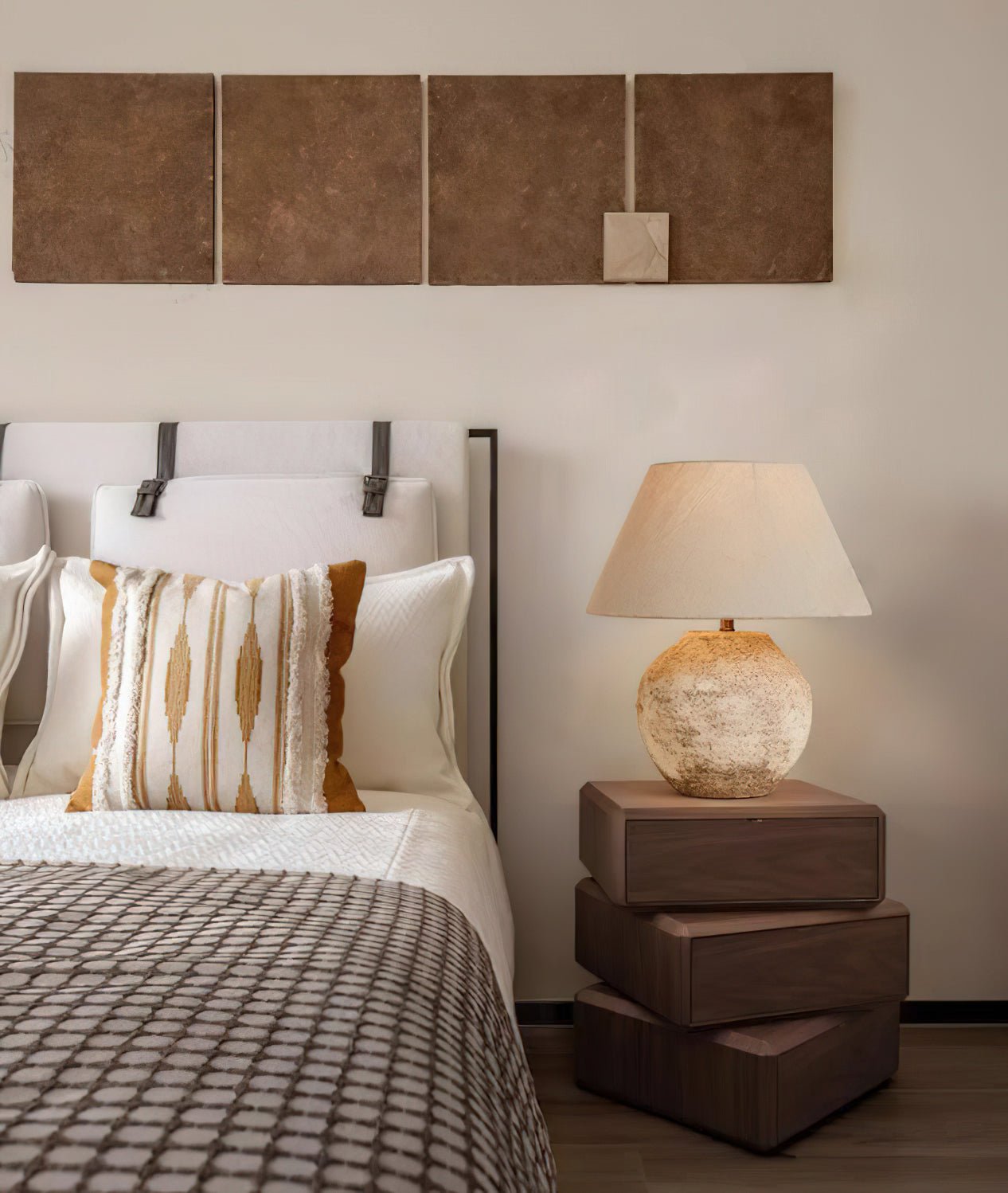 Textured Desert Sand Ceramic Table Lamp with Beige Fabric Shade for Modern Home Decor