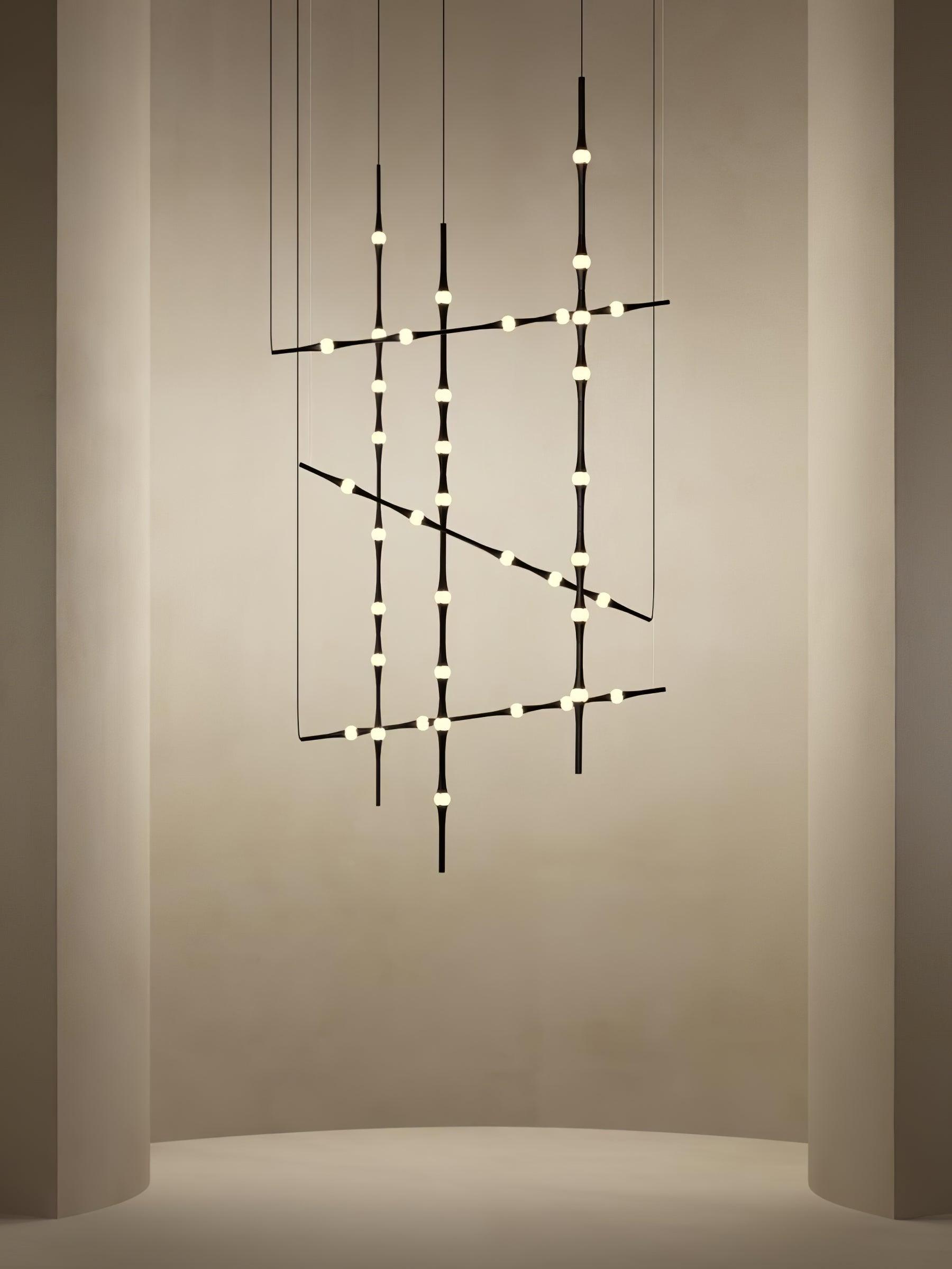 dew-explores-modern-linear-led-pendant-light-with-organic-oval-points-for-stairwells