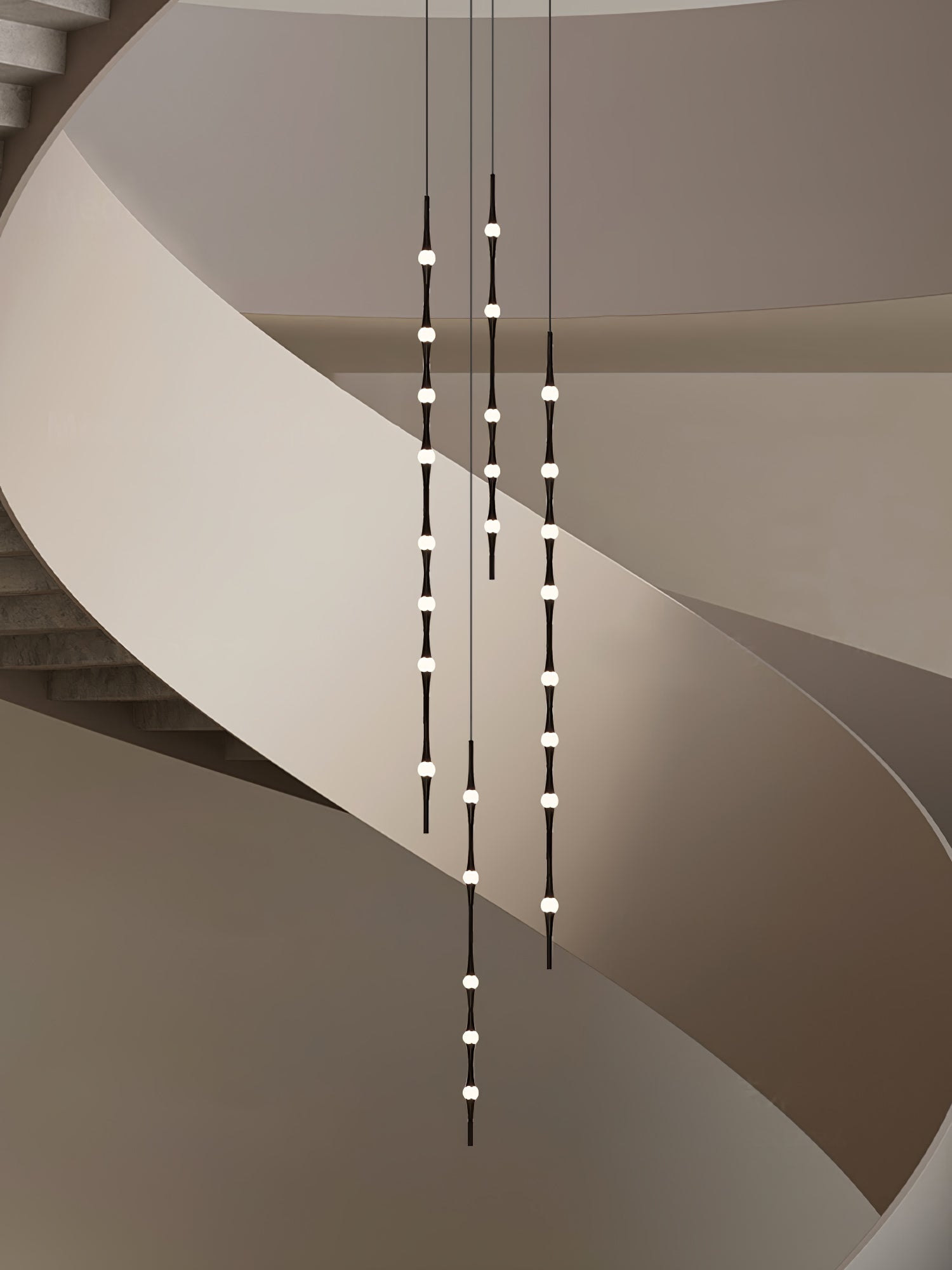 dew-explores-modern-linear-led-pendant-light-with-organic-oval-points-for-stairwells