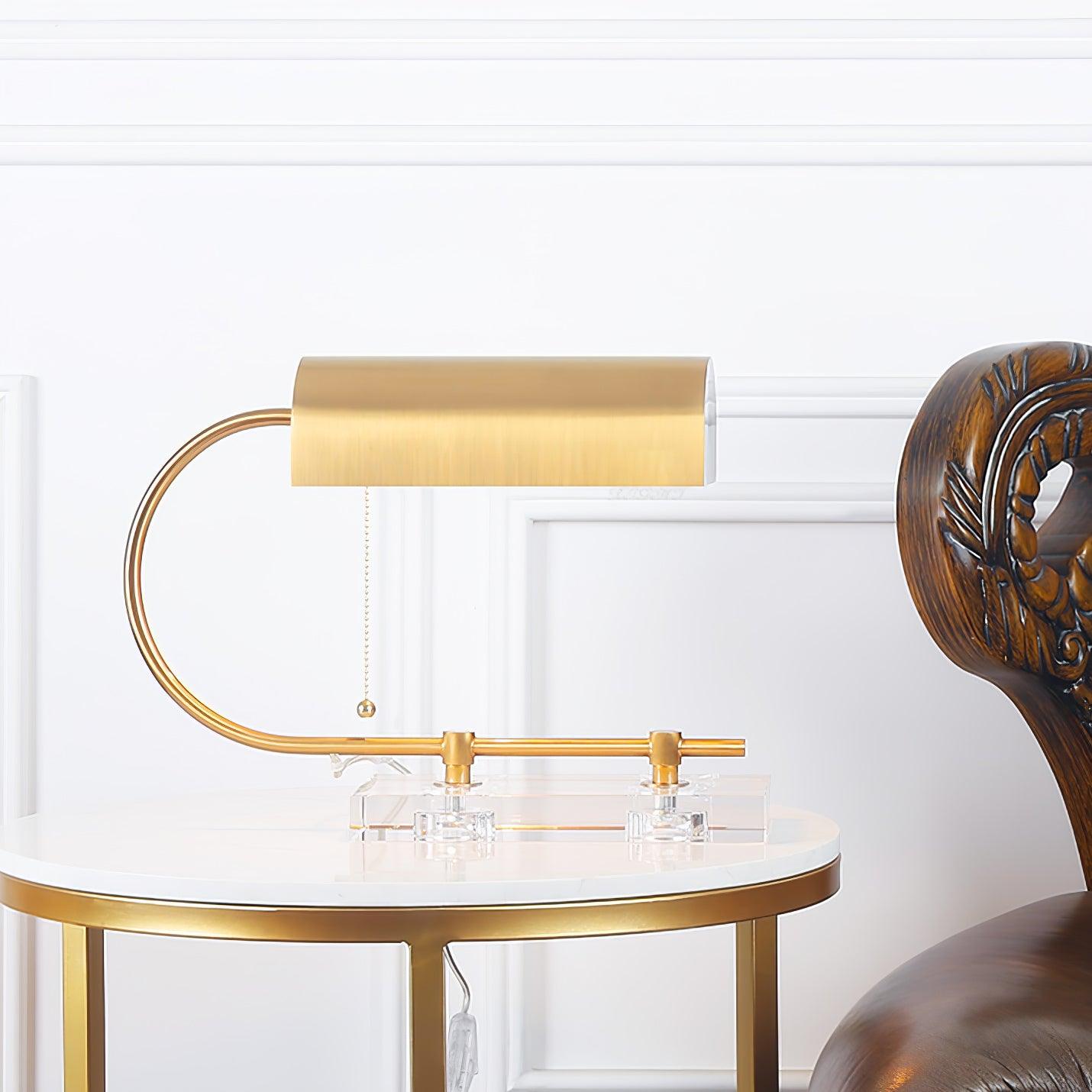 Modern Geometric Crystal Table Lamp with Gold Metal Shade for Bedside or Desk