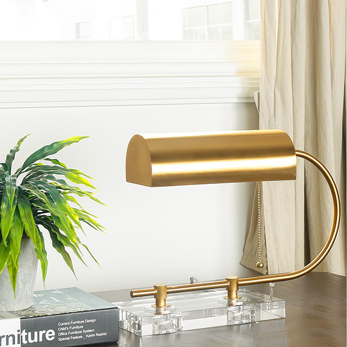 Modern Geometric Crystal Table Lamp with Gold Metal Shade for Bedside or Desk