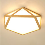 Modern Geometric Diamond Wood Flush Mount LED Ceiling Lamp for Living Room