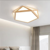 Modern Geometric Diamond Wood Flush Mount LED Ceiling Lamp for Living Room