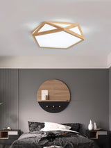 Modern Geometric Diamond Wood Flush Mount LED Ceiling Lamp for Living Room