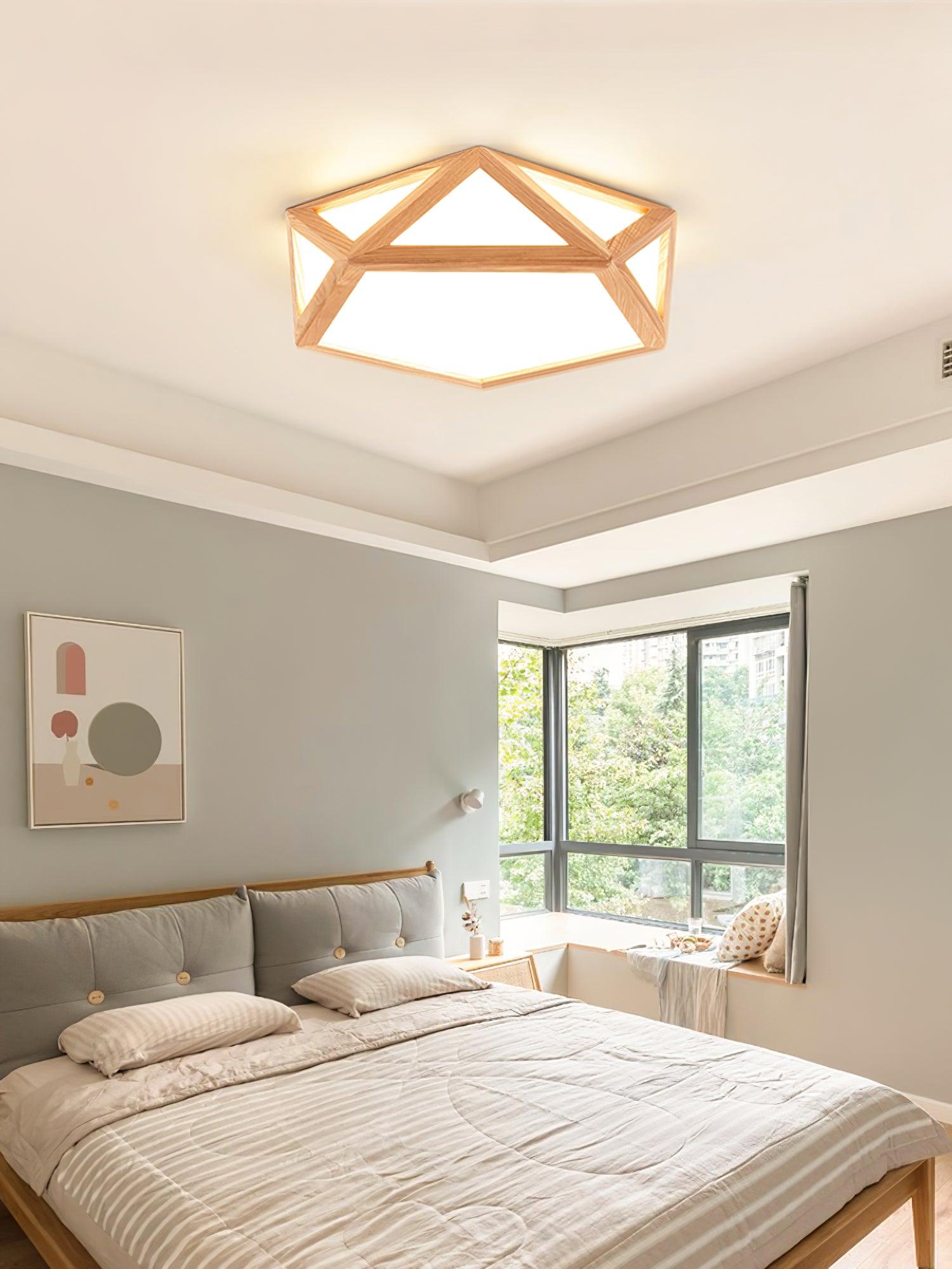 Modern Geometric Diamond Wood Flush Mount LED Ceiling Lamp for Living Room