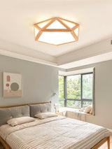 Modern Geometric Diamond Wood Flush Mount LED Ceiling Lamp for Living Room