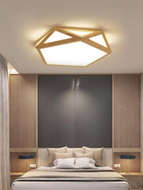 Modern Geometric Diamond Wood Flush Mount LED Ceiling Lamp for Living Room