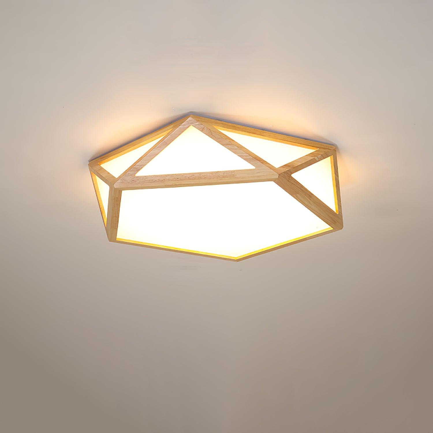 Modern Geometric Diamond Wood Flush Mount LED Ceiling Lamp for Living Room