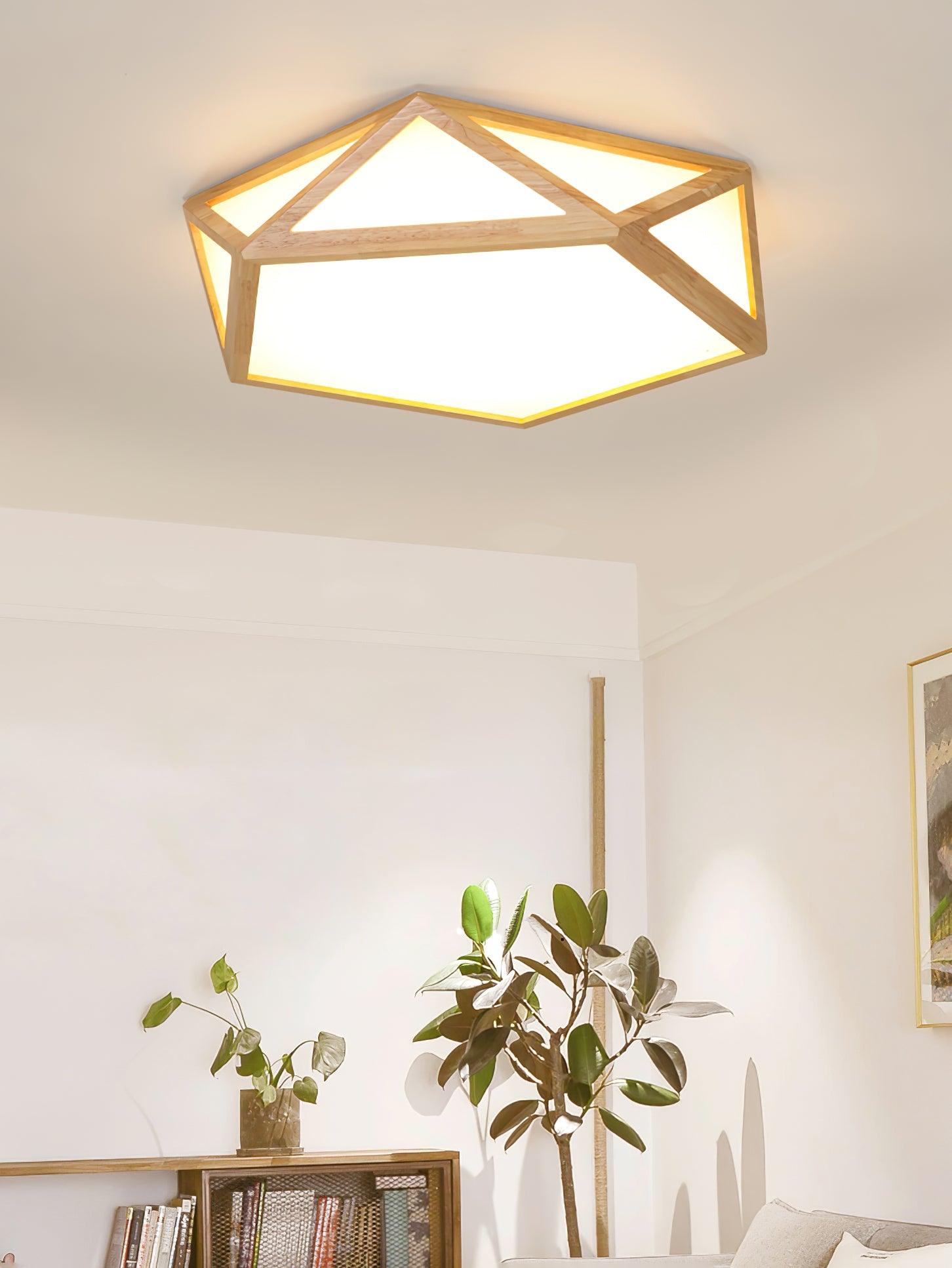 Modern Geometric Diamond Wood Flush Mount LED Ceiling Lamp for Living Room
