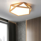 Modern Geometric Diamond Wood Flush Mount LED Ceiling Lamp for Living Room