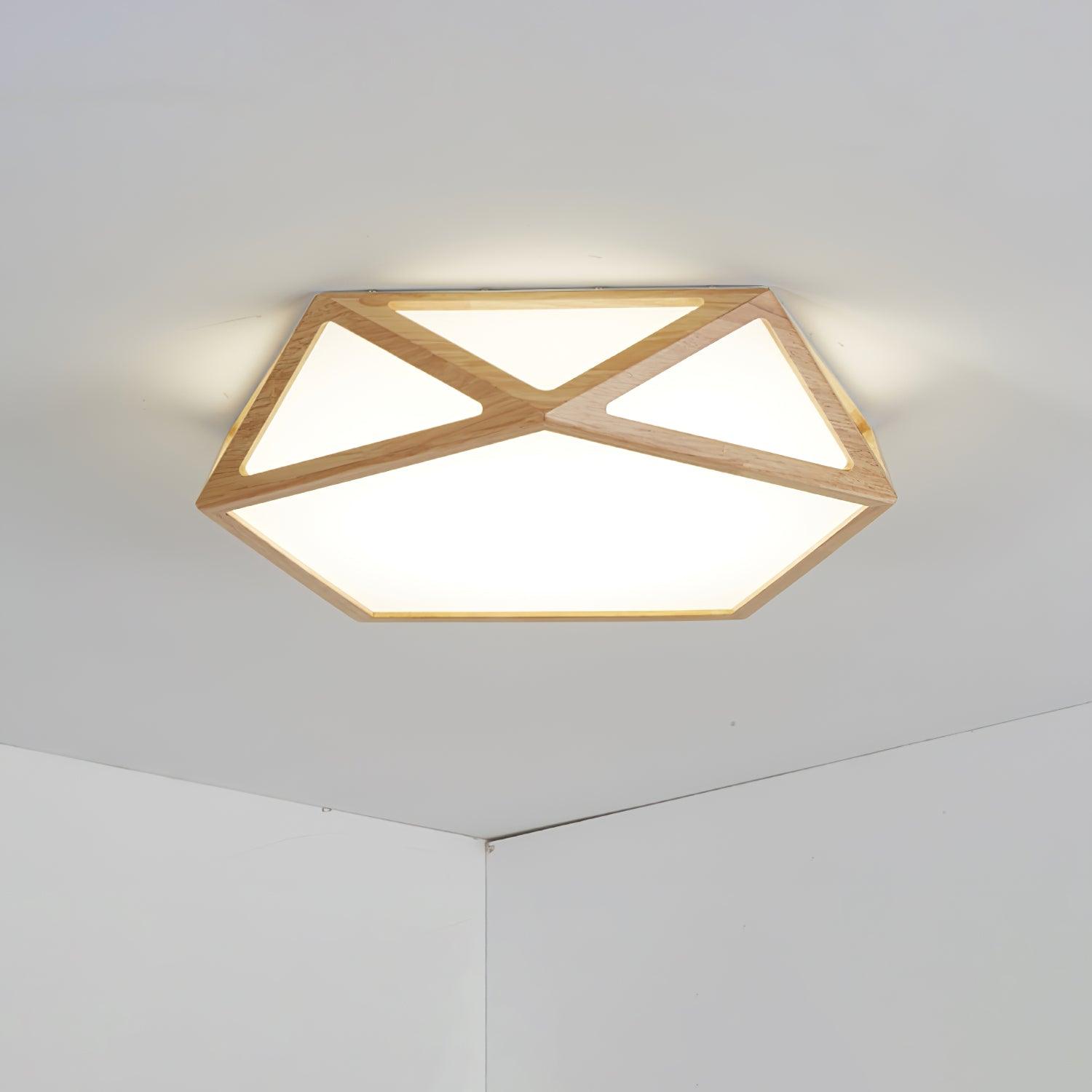 Modern Geometric Diamond Wood Flush Mount LED Ceiling Lamp for Living Room