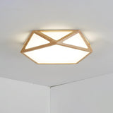 Modern Geometric Diamond Wood Flush Mount LED Ceiling Lamp for Living Room