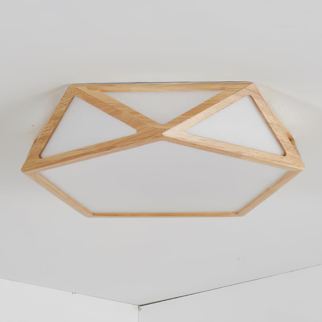 Modern Geometric Diamond Wood Flush Mount LED Ceiling Lamp for Living Room