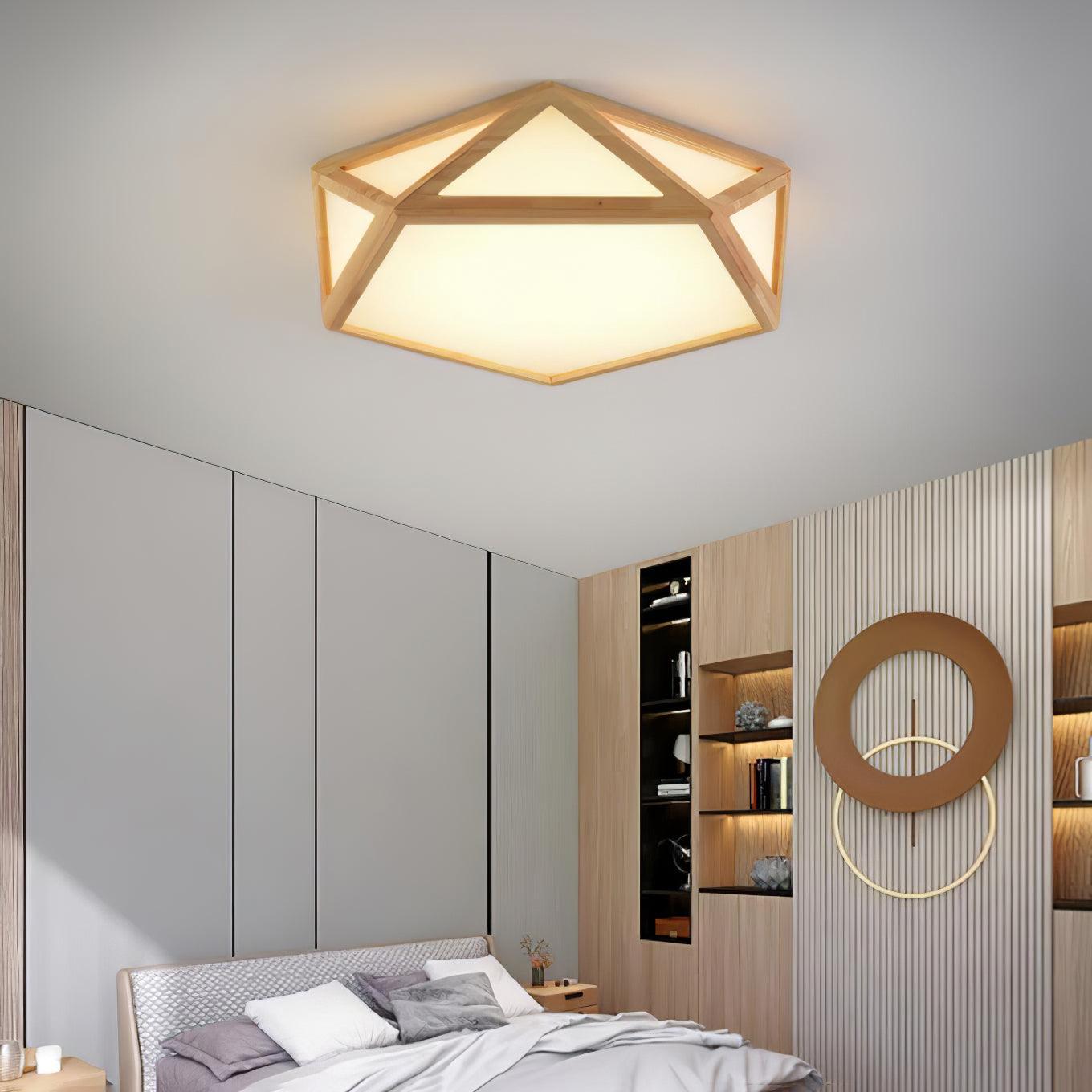 Modern Geometric Diamond Wood Flush Mount LED Ceiling Lamp for Living Room