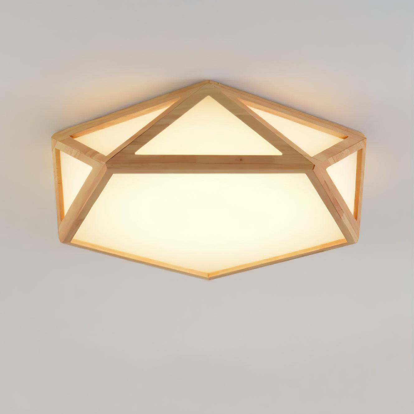 Modern Geometric Diamond Wood Flush Mount LED Ceiling Lamp for Living Room
