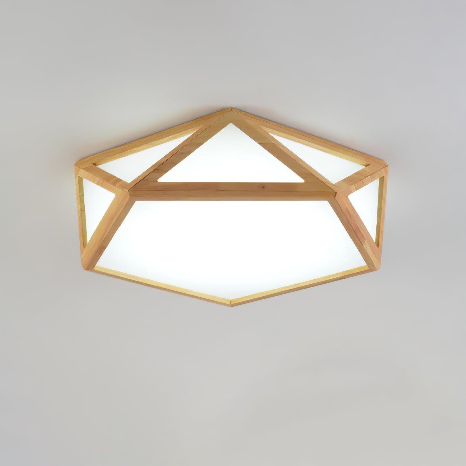 Modern Geometric Diamond Wood Flush Mount LED Ceiling Lamp for Living Room