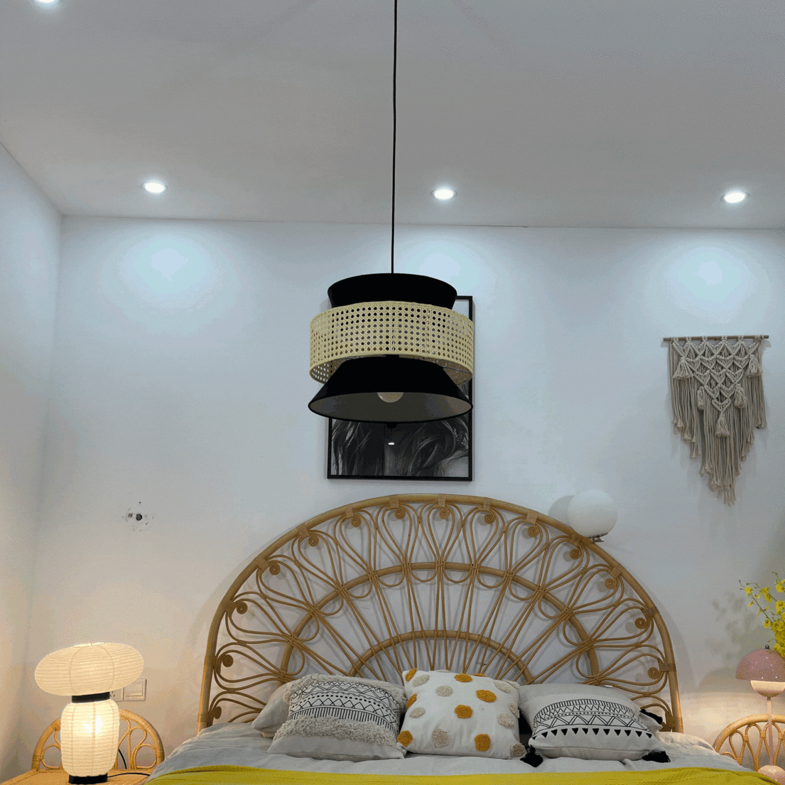 woven-rattan-cane-and-linen-pendant-light-vintage-style-suspended-ceiling-fixture
