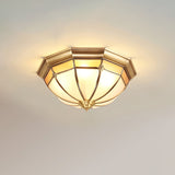 Modern Brass Dome Flush Mount Ceiling Light with Frosted Glass Shade