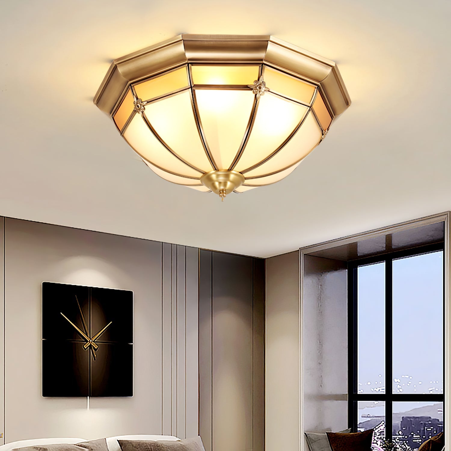 Modern Brass Dome Flush Mount Ceiling Light with Frosted Glass Shade