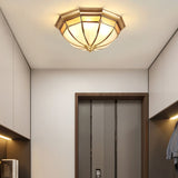 Modern Brass Dome Flush Mount Ceiling Light with Frosted Glass Shade