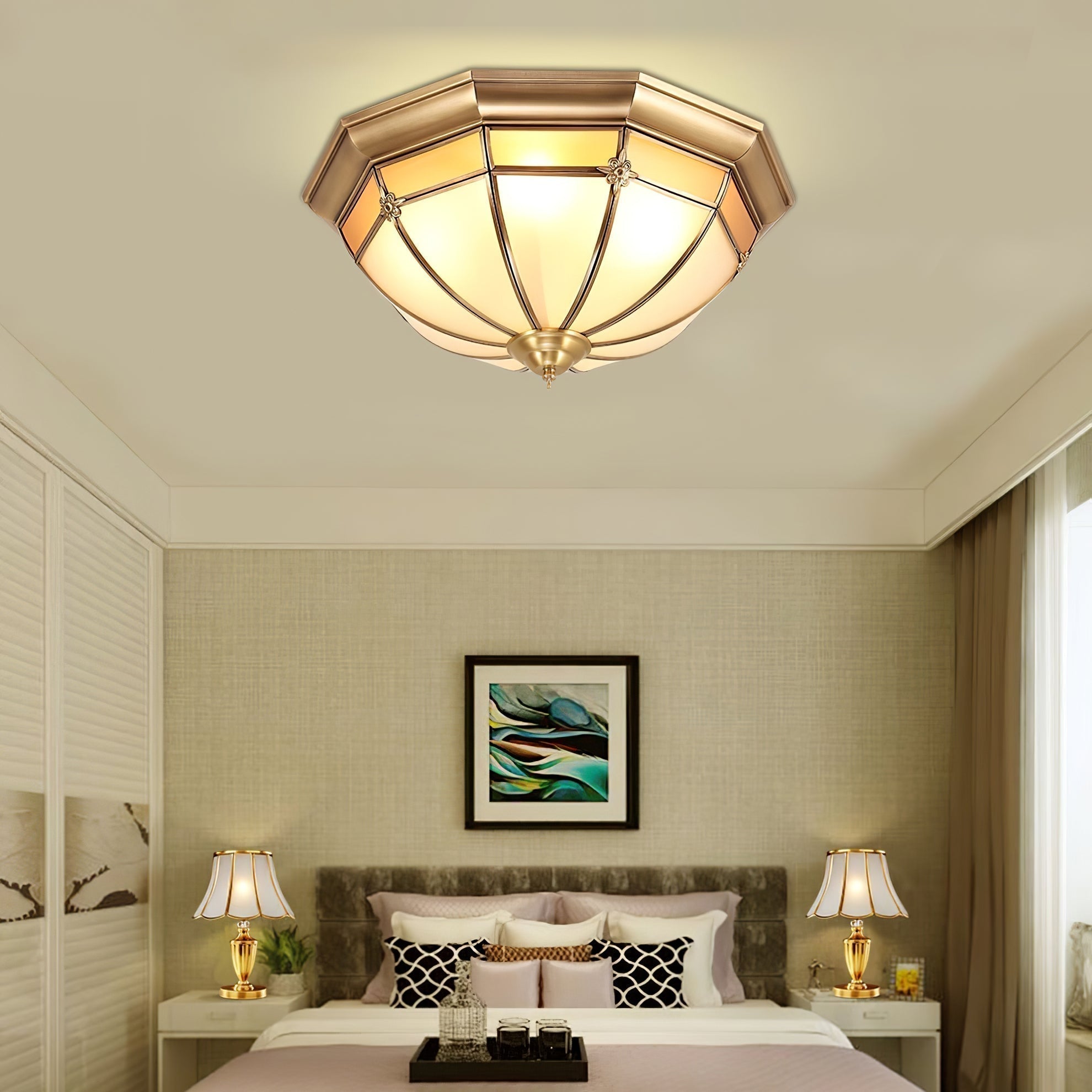 Modern Brass Dome Flush Mount Ceiling Light with Frosted Glass Shade