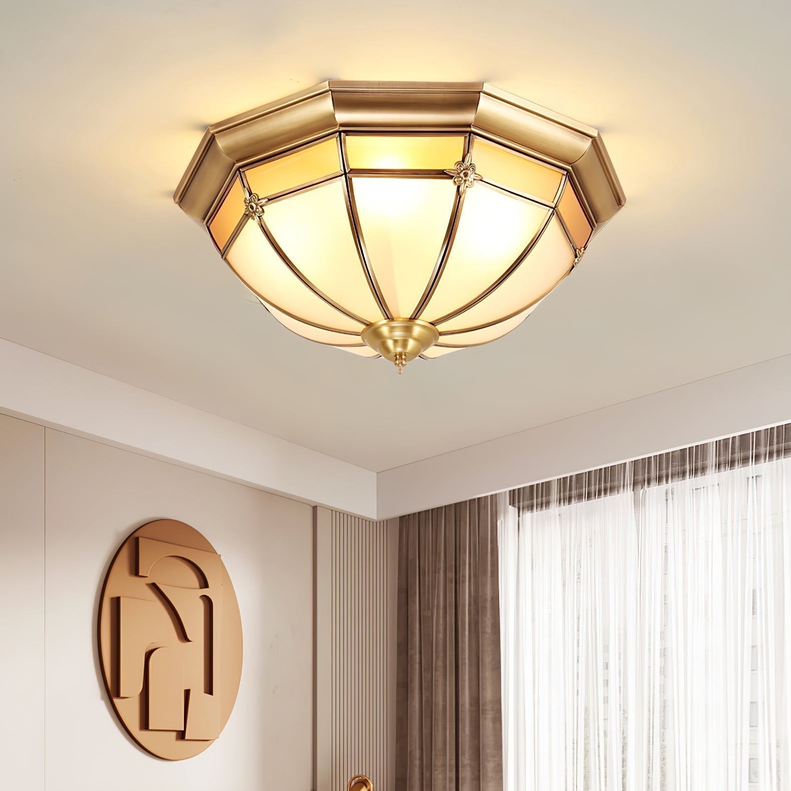 Modern Brass Dome Flush Mount Ceiling Light with Frosted Glass Shade